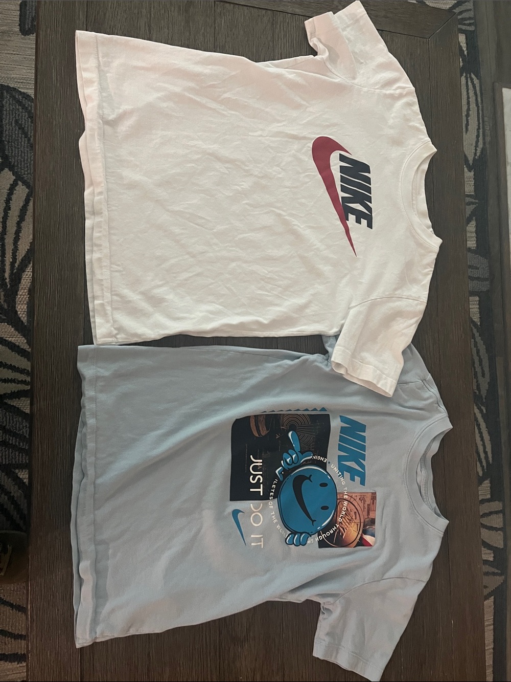 Nike Kids Short-Sleeve Tees in White & Light Blue with Logo Graphics